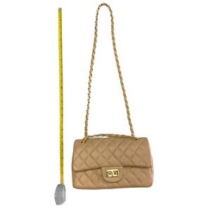 Pink and gold chained quilted purse